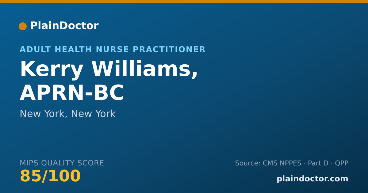 Shareable card for Kerry Williams, APRN-BC - Adult Health Nurse Practitioner, New York, NY