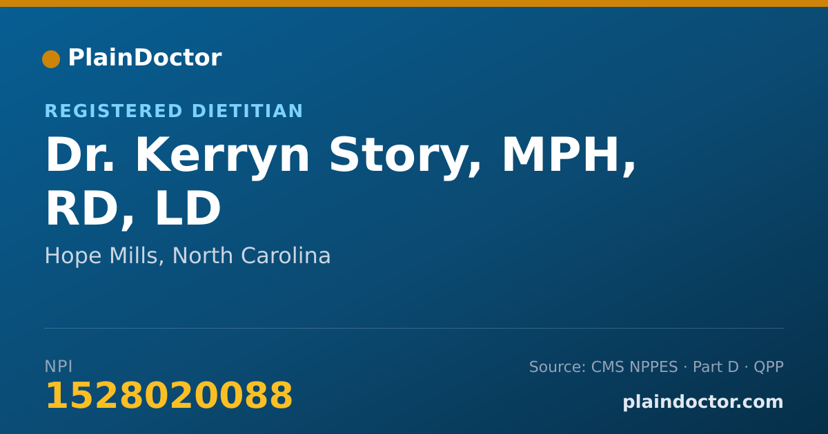 Shareable card for Kerryn Story, MPH, RD, LD - Registered Dietitian, Hope Mills, NC