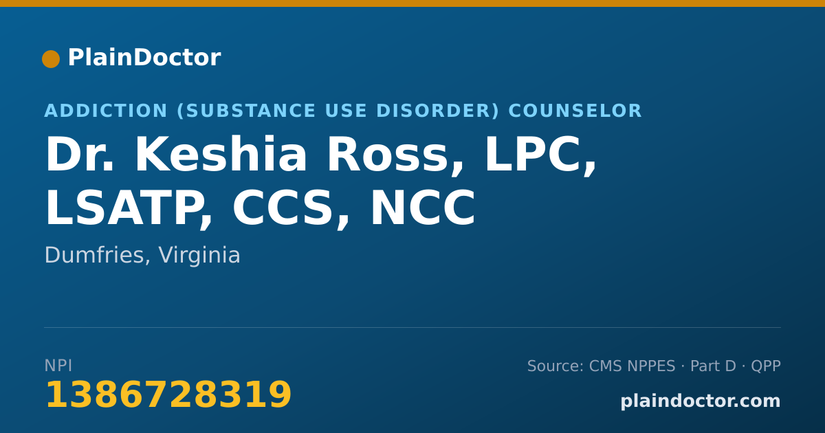 Shareable card for Keshia Ross, LPC, LSATP, CCS, NCC - Addiction (Substance Use Disorder) Counselor, Dumfries, VA