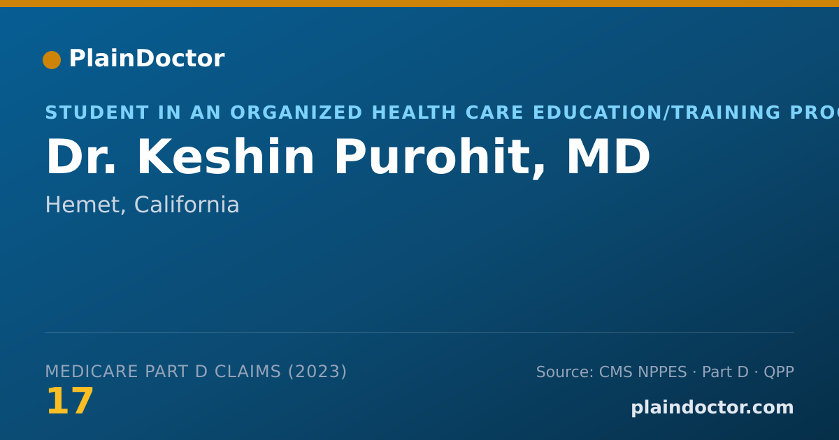Shareable card for Keshin Purohit, MD - Student in an Organized Health Care Education/Training Program, Hemet, CA