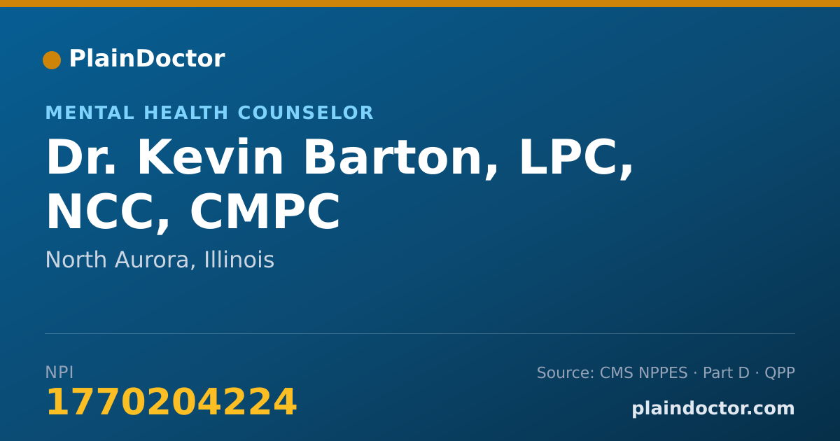 Shareable card for Kevin Barton, LPC, NCC, CMPC - Mental Health Counselor, North Aurora, IL