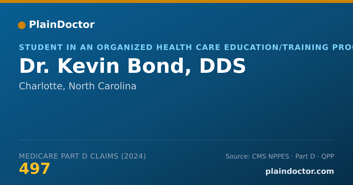 Shareable card for Kevin Bond, DDS - Student in an Organized Health Care Education/Training Program, Charlotte, NC