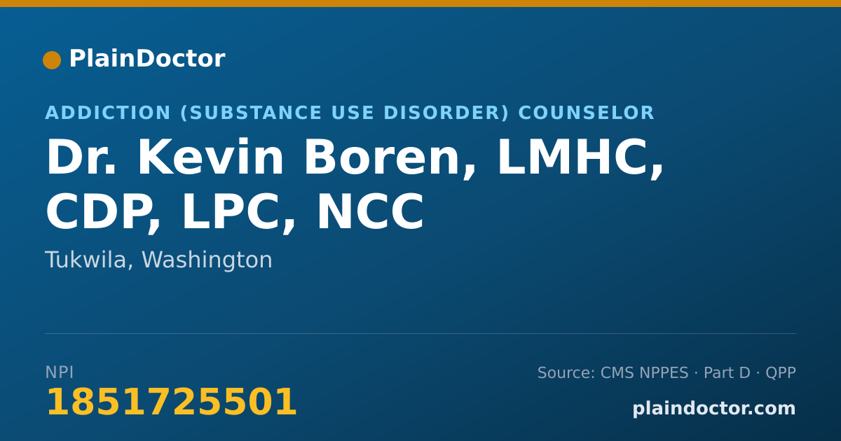 Shareable card for Kevin Boren, LMHC, CDP, LPC, NCC - Addiction (Substance Use Disorder) Counselor, Tukwila, WA
