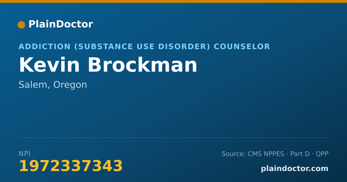 Shareable card for Kevin Brockman - Addiction (Substance Use Disorder) Counselor, Salem, OR