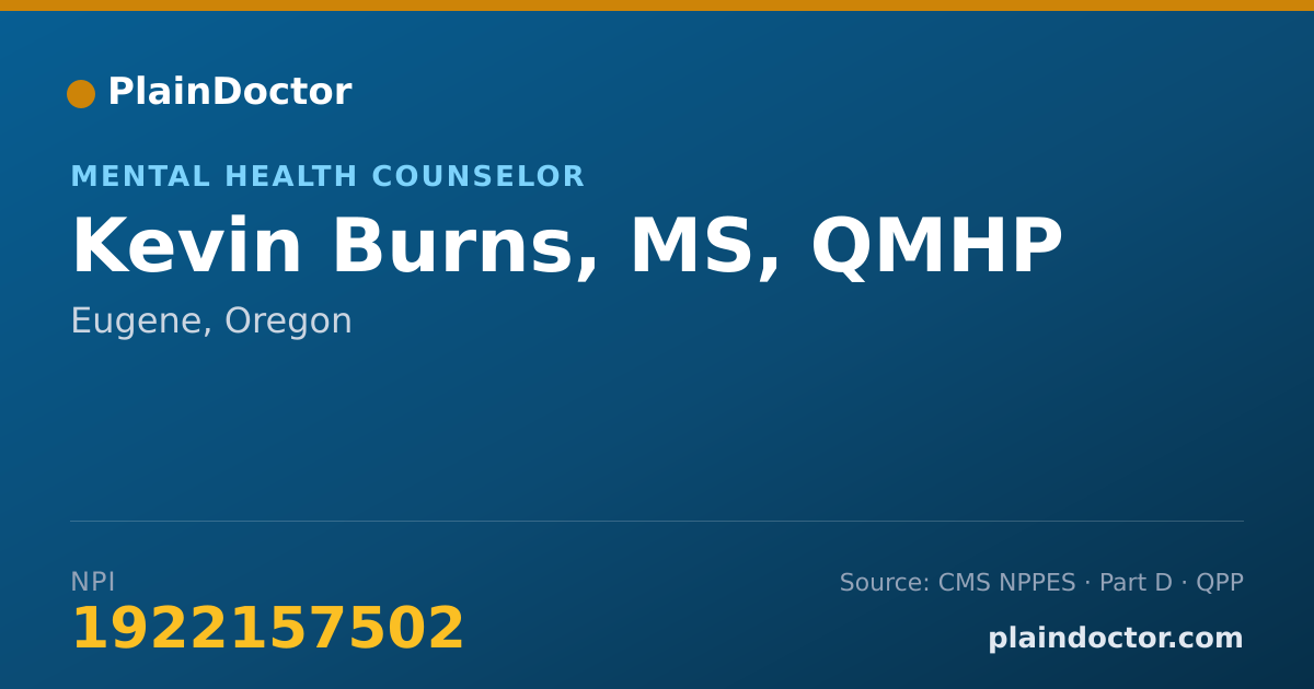 Shareable card for Kevin Burns, MS, QMHP - Mental Health Counselor, Eugene, OR