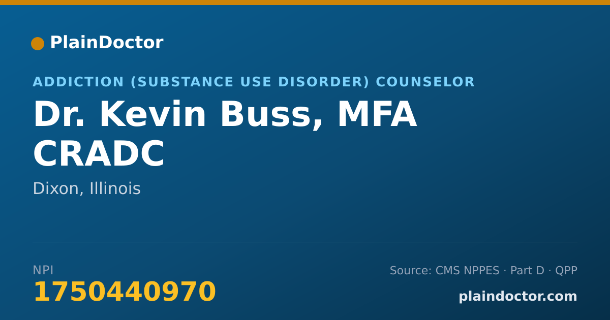 Shareable card for Kevin Buss, MFA CRADC - Addiction (Substance Use Disorder) Counselor, Dixon, IL