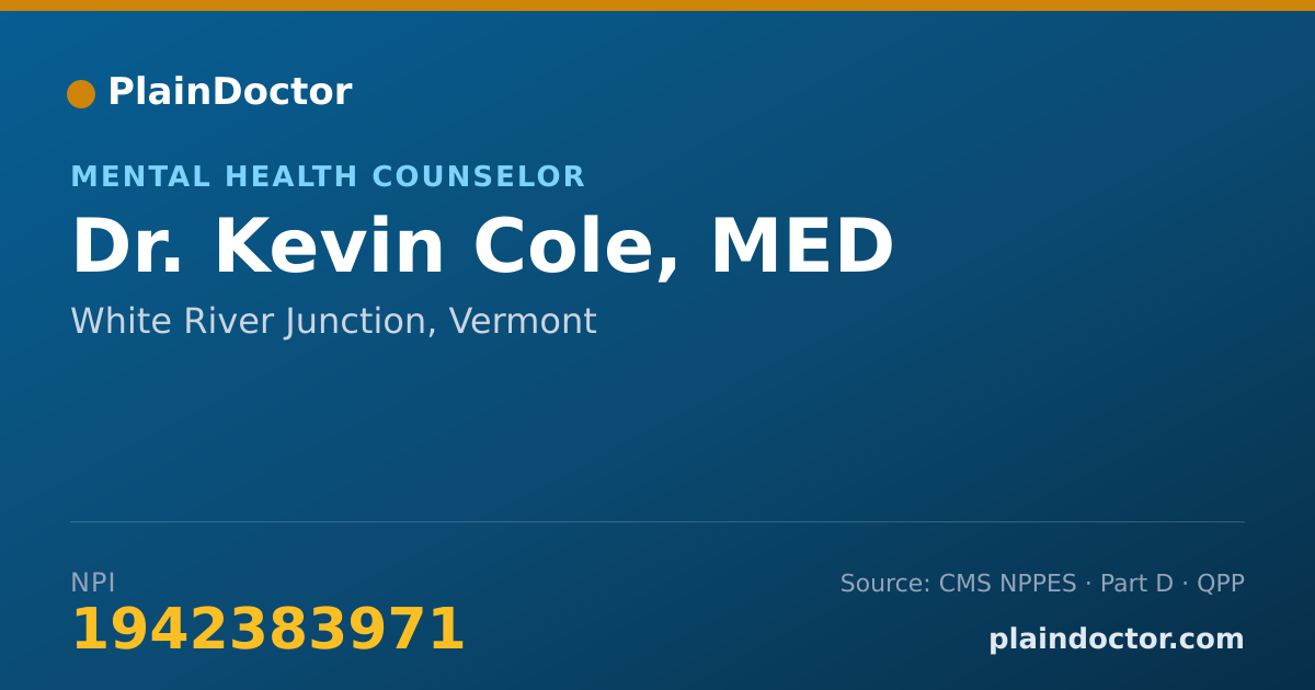 Shareable card for Kevin Cole, MED - Mental Health Counselor, White River Junction, VT