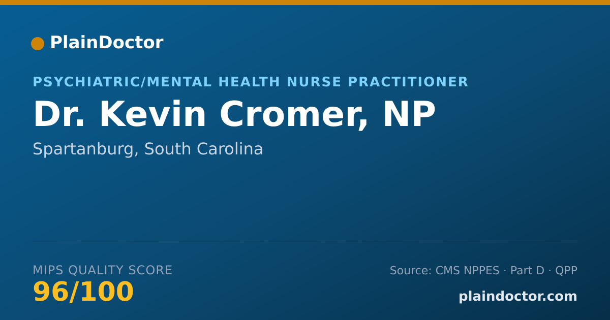 Shareable card for Kevin Cromer, NP - Psychiatric/Mental Health Nurse Practitioner, Spartanburg, SC