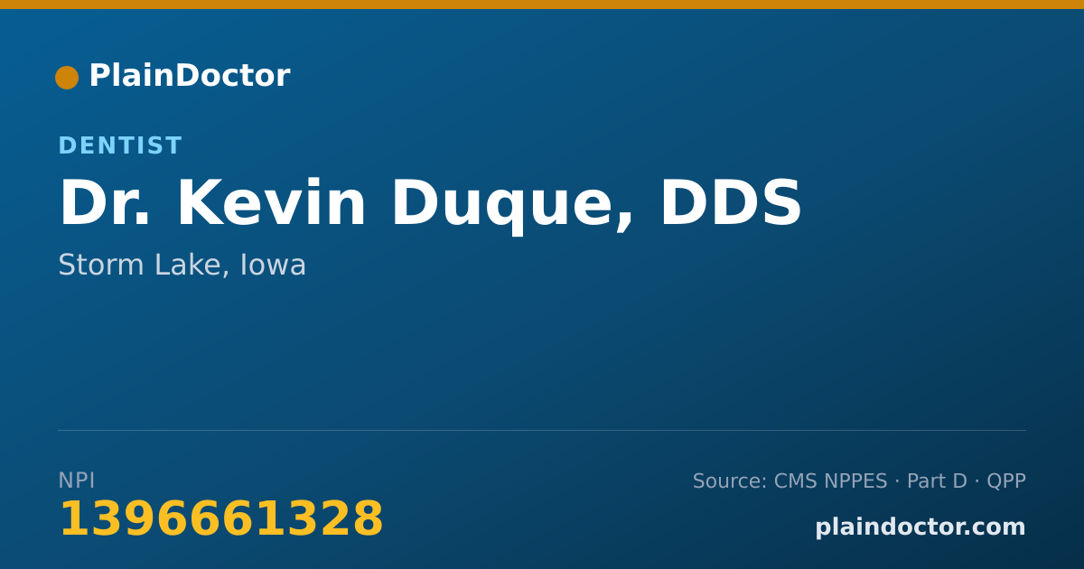 Shareable card for Kevin Duque, DDS - Dentist, Storm Lake, IA