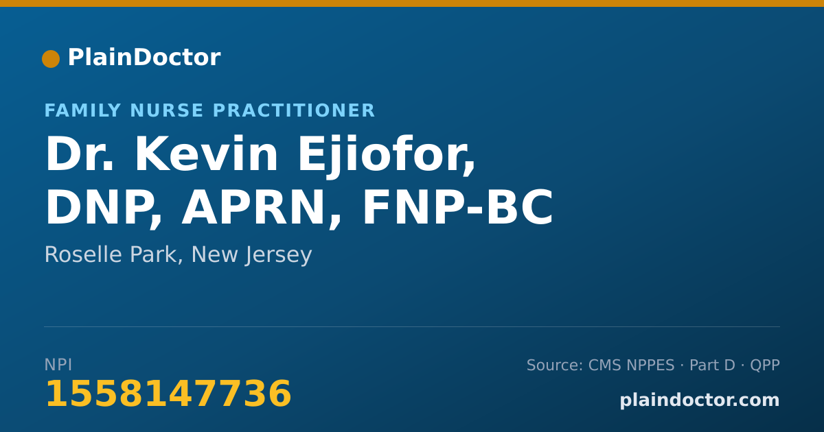Shareable card for Kevin Ejiofor, DNP, APRN, FNP-BC - Family Nurse Practitioner, Roselle Park, NJ