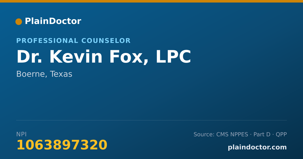 Shareable card for Kevin Fox, LPC - Professional Counselor, Boerne, TX