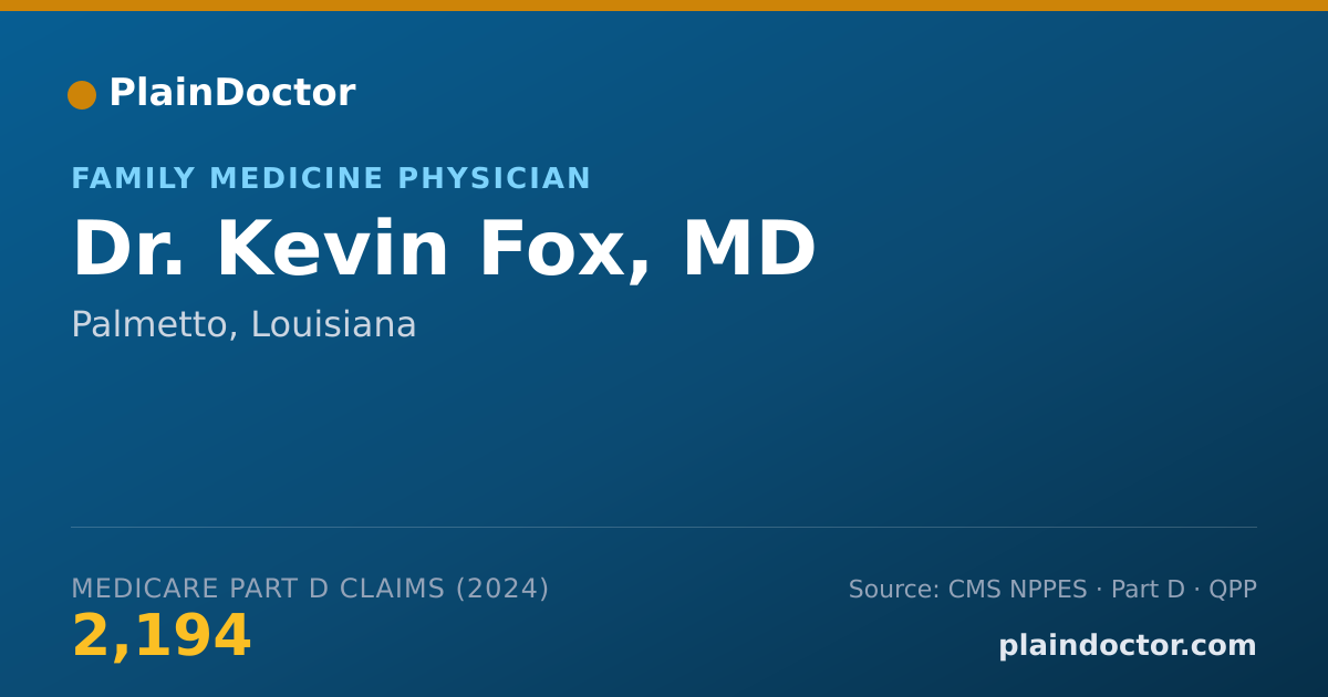 Shareable card for Kevin Fox, MD - Family Medicine Physician, Palmetto, LA