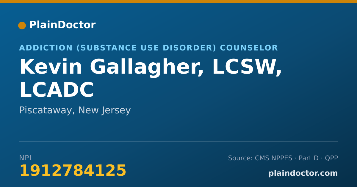 Shareable card for Kevin Gallagher, LCSW, LCADC - Addiction (Substance Use Disorder) Counselor, Piscataway, NJ