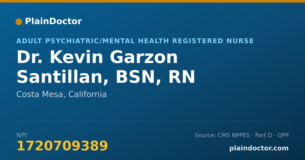 Shareable card for Kevin Garzon Santillan, BSN, RN - Adult Psychiatric/Mental Health Registered Nurse, Costa Mesa, CA