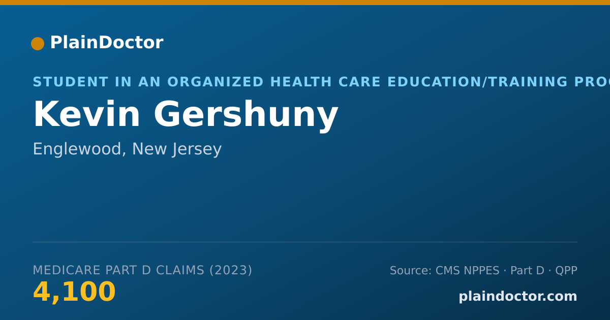 Shareable card for Kevin Gershuny - Student in an Organized Health Care Education/Training Program, Englewood, NJ