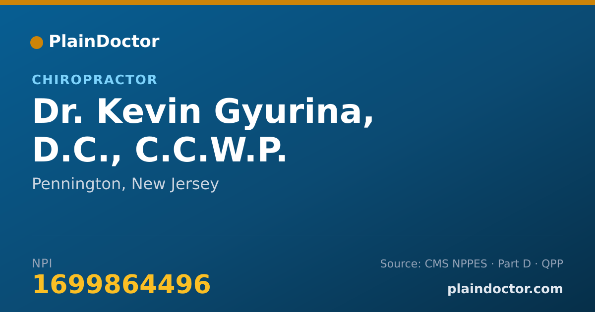Shareable card for Kevin Gyurina, D.C., C.C.W.P. - Chiropractor, Pennington, NJ