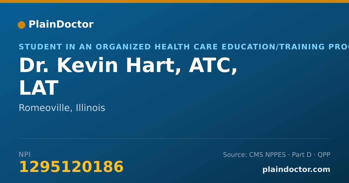 Shareable card for Kevin Hart, ATC, LAT - Student in an Organized Health Care Education/Training Program, Romeoville, IL