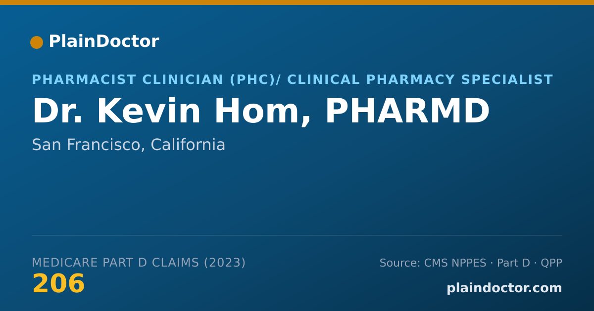 Shareable card for Kevin Hom, PHARMD - Pharmacist Clinician (PhC)/ Clinical Pharmacy Specialist, San Francisco, CA