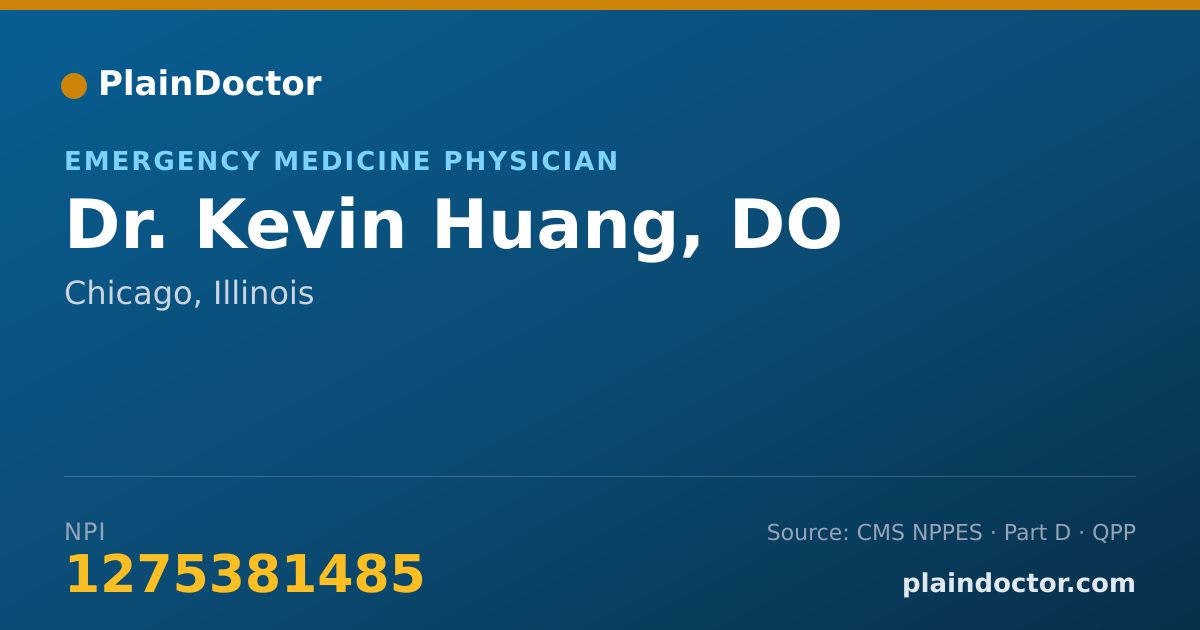 Shareable card for Kevin Huang, DO - Emergency Medicine Physician, Chicago, IL
