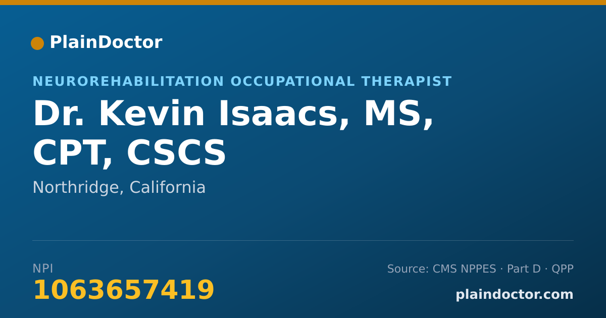 Shareable card for Kevin Isaacs, MS, CPT, CSCS - Neurorehabilitation Occupational Therapist, Northridge, CA