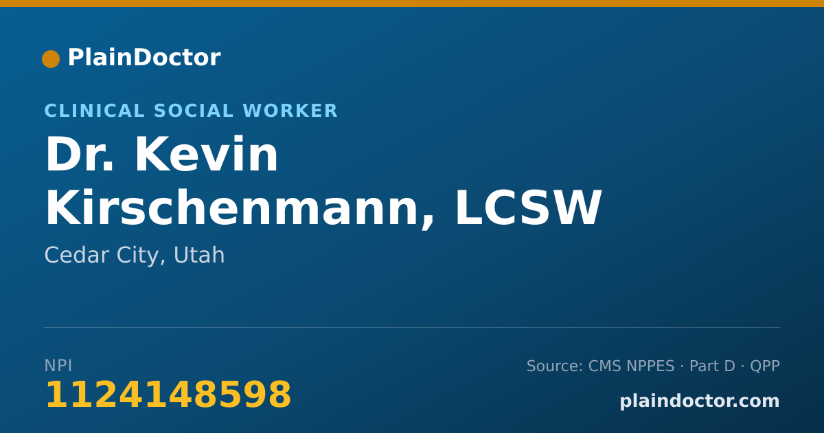 Shareable card for Kevin Kirschenmann, LCSW - Clinical Social Worker, Cedar City, UT