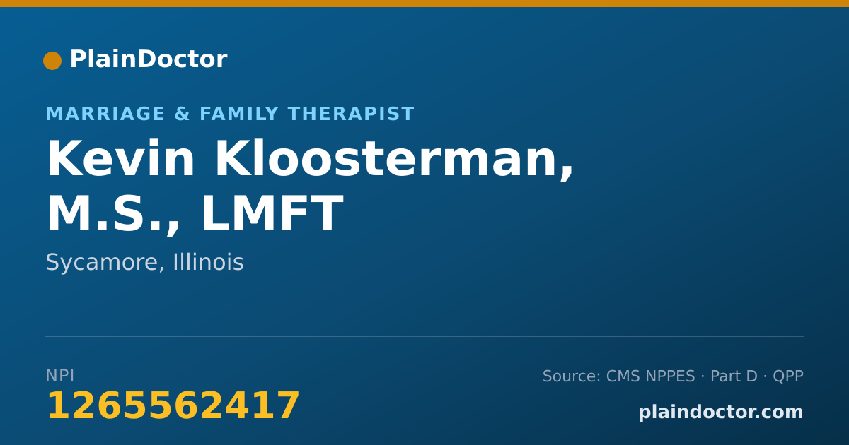 Shareable card for Kevin Kloosterman, M.S., LMFT - Marriage & Family Therapist, Sycamore, IL