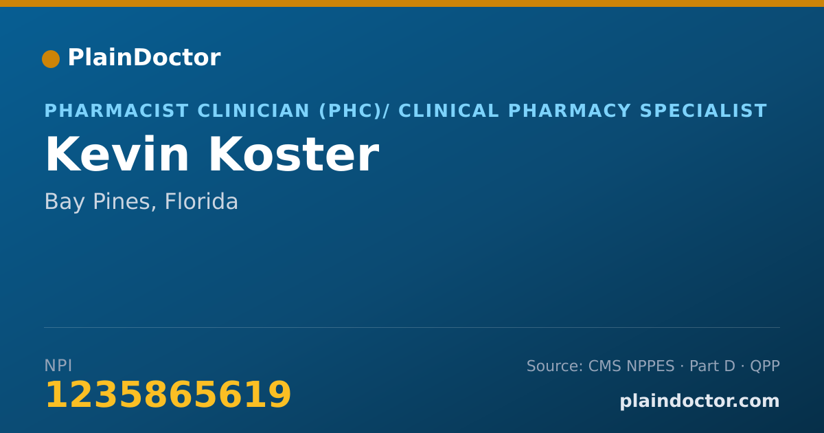 Shareable card for Kevin Koster - Pharmacist Clinician (PhC)/ Clinical Pharmacy Specialist, Bay Pines, FL
