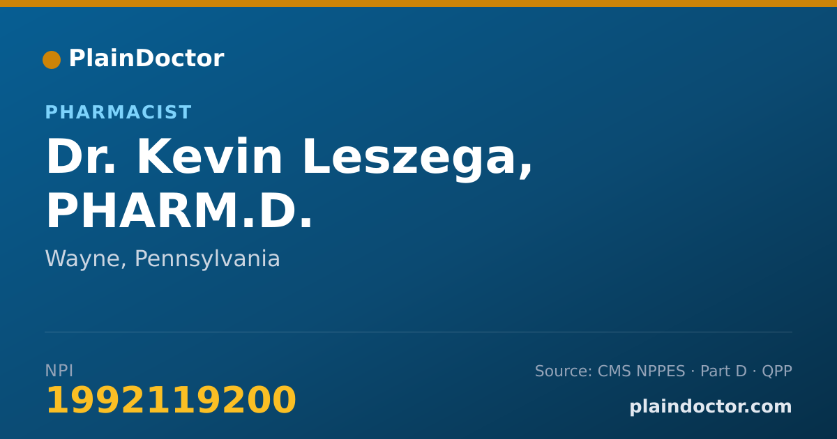 Shareable card for Kevin Leszega, PHARM.D. - Pharmacist, Wayne, PA