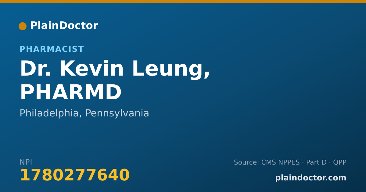 Shareable card for Kevin Leung, PHARMD - Pharmacist, Philadelphia, PA