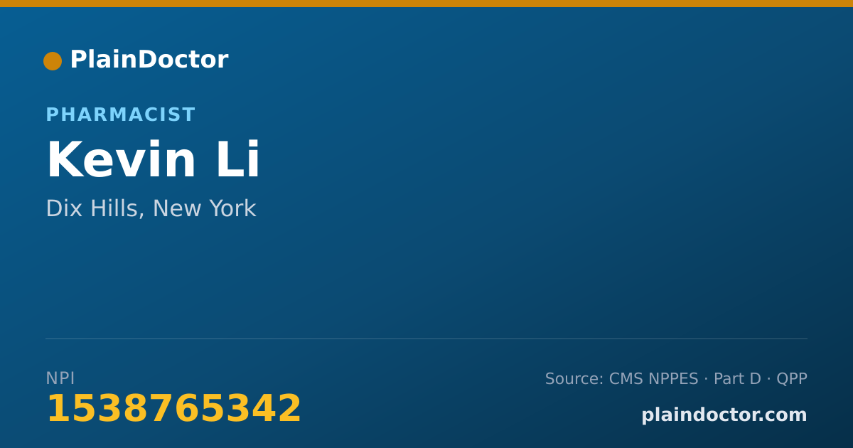 Shareable card for Kevin Li - Pharmacist, Dix Hills, NY