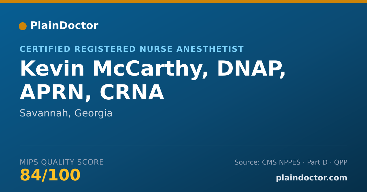 Shareable card for Kevin McCarthy, DNAP, APRN, CRNA - Certified Registered Nurse Anesthetist, Savannah, GA