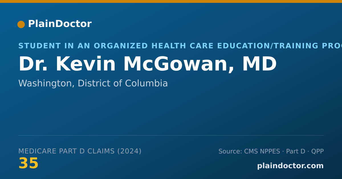 Shareable card for Kevin McGowan, MD - Student in an Organized Health Care Education/Training Program, Washington, DC