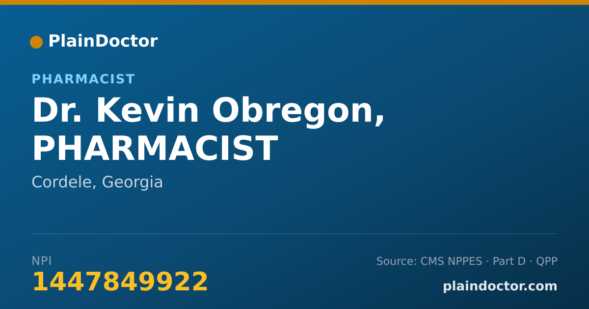 Shareable card for Kevin Obregon, PHARMACIST - Pharmacist, Cordele, GA