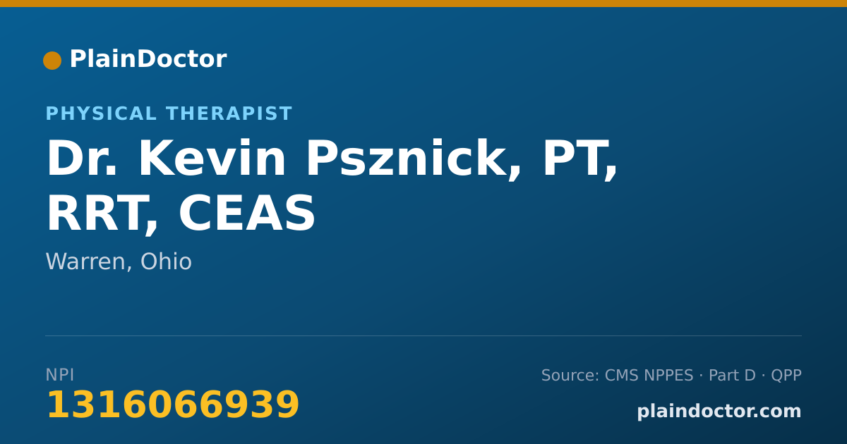 Shareable card for Kevin Psznick, PT, RRT, CEAS - Physical Therapist, Warren, OH