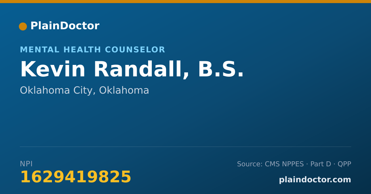Shareable card for Kevin Randall, B.S. - Mental Health Counselor, Oklahoma City, OK