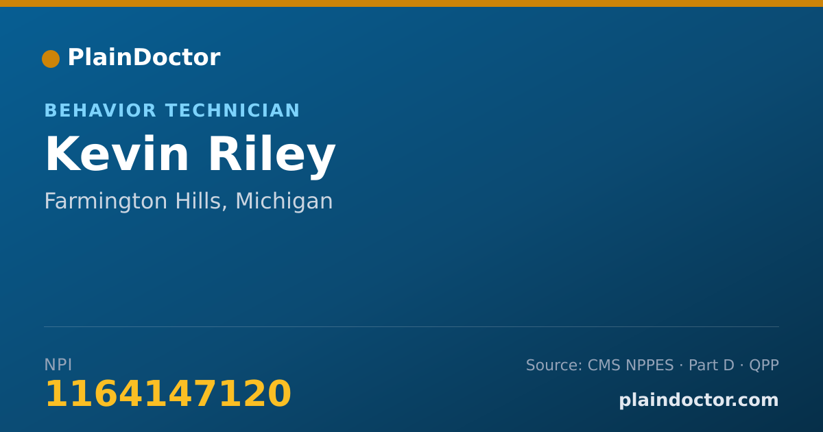 Shareable card for Kevin Riley - Behavior Technician, Farmington Hills, MI