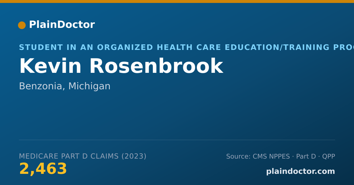 Shareable card for Kevin Rosenbrook - Student in an Organized Health Care Education/Training Program, Benzonia, MI