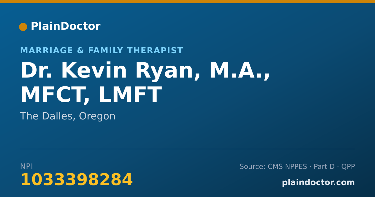 Shareable card for Kevin Ryan, M.A.,  MFCT, LMFT - Marriage & Family Therapist, The Dalles, OR