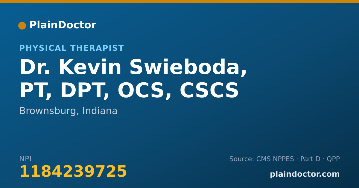 Shareable card for Kevin Swieboda, PT, DPT, OCS, CSCS - Physical Therapist, Brownsburg, IN