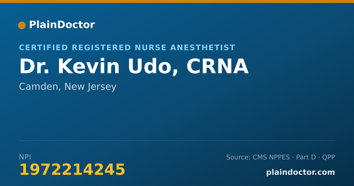 Shareable card for Kevin Udo, CRNA - Certified Registered Nurse Anesthetist, Camden, NJ