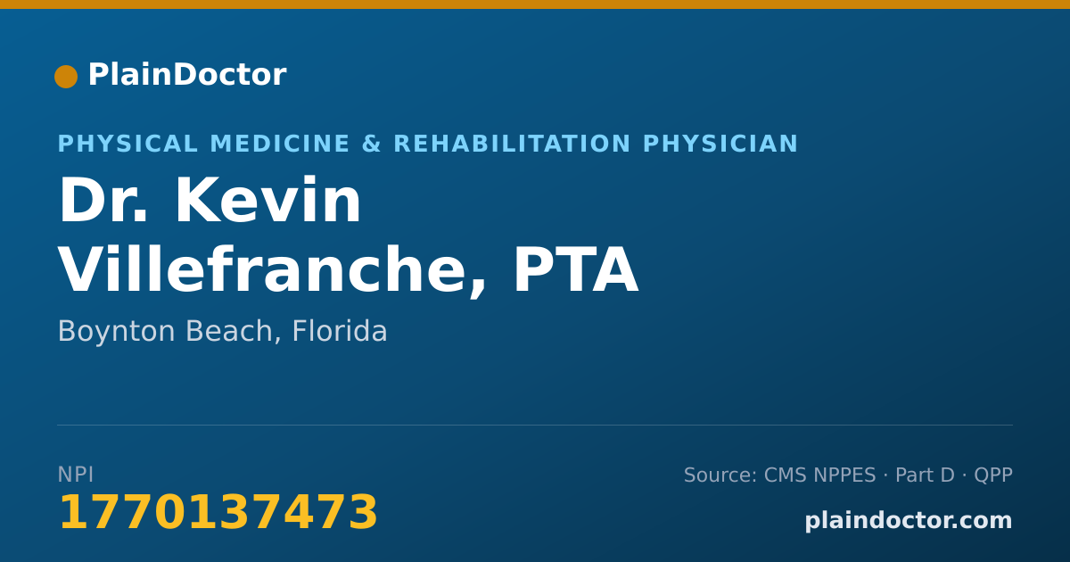 Shareable card for Kevin Villefranche, PTA - Physical Medicine & Rehabilitation Physician, Boynton Beach, FL