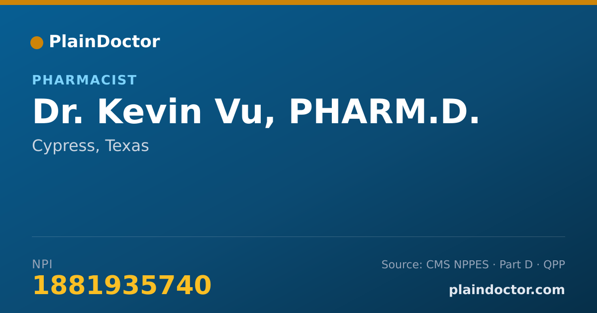 Shareable card for Kevin Vu, PHARM.D. - Pharmacist, Cypress, TX