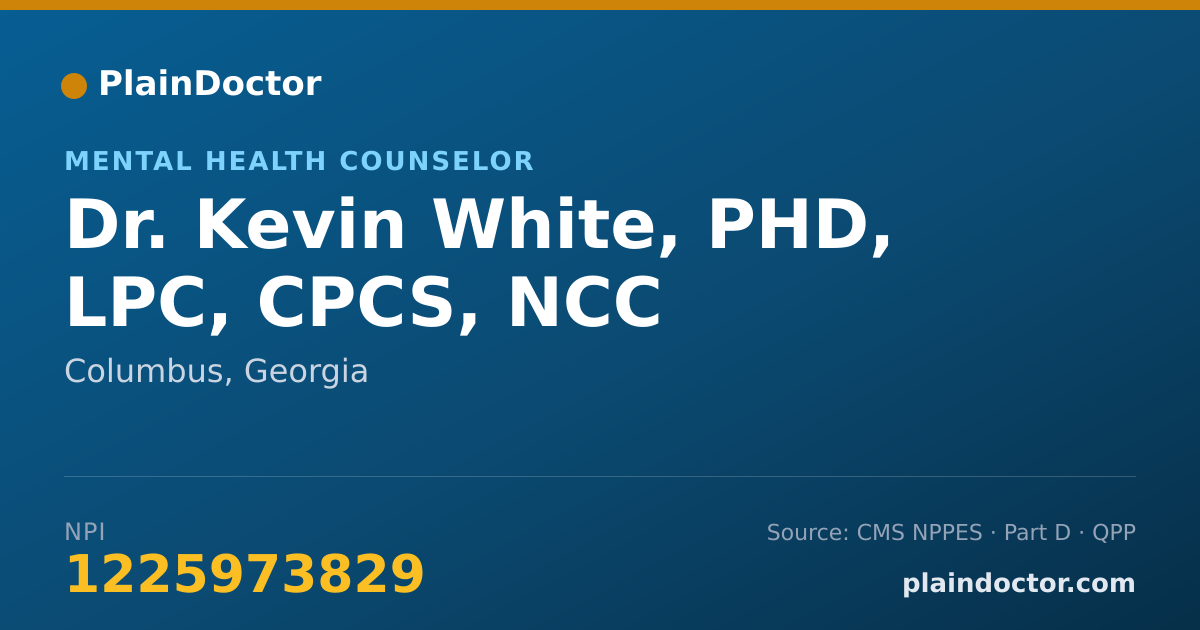 Shareable card for Kevin White, PHD, LPC, CPCS, NCC - Mental Health Counselor, Columbus, GA