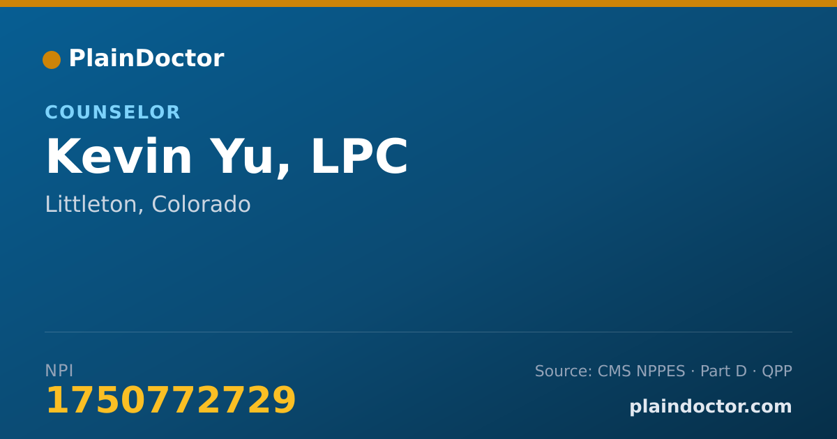 Shareable card for Kevin Yu, LPC - Counselor, Littleton, CO