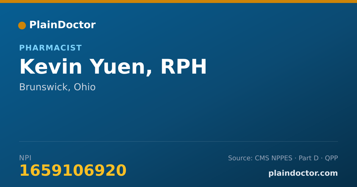 Shareable card for Kevin Yuen, RPH - Pharmacist, Brunswick, OH