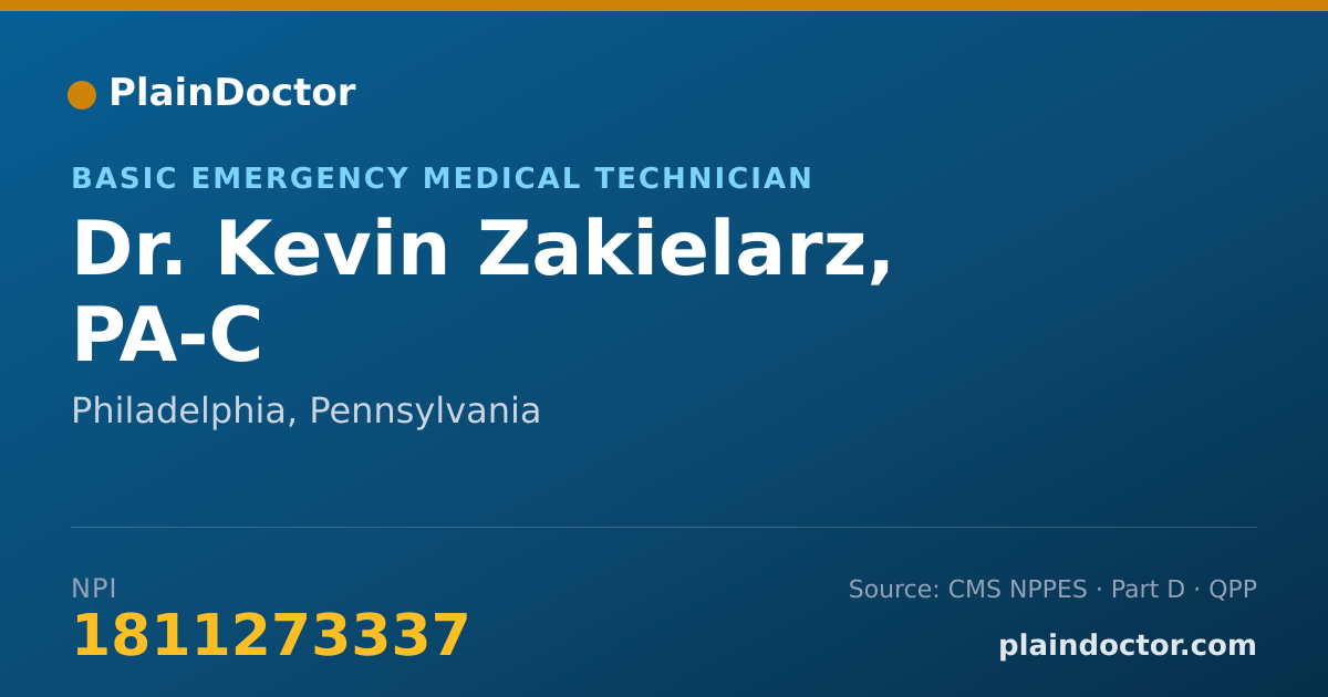 Shareable card for Kevin Zakielarz, PA-C - Basic Emergency Medical Technician, Philadelphia, PA