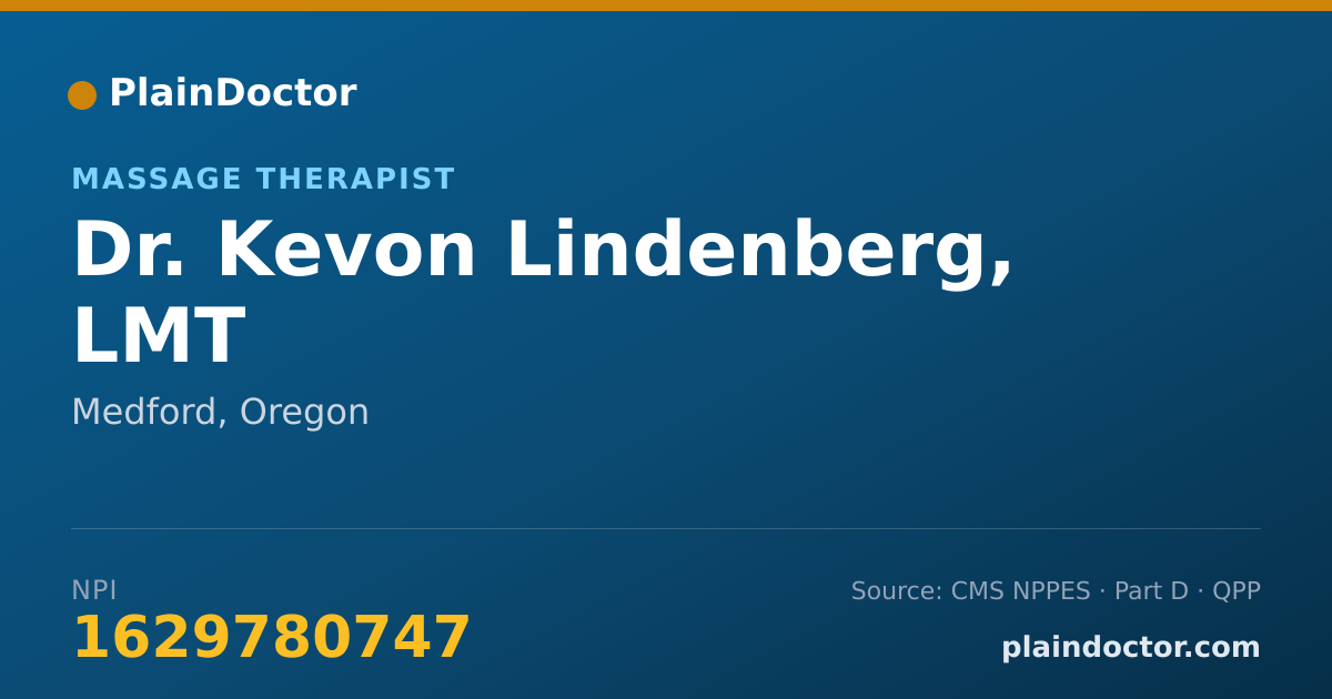 Shareable card for Kevon Lindenberg, LMT - Massage Therapist, Medford, OR