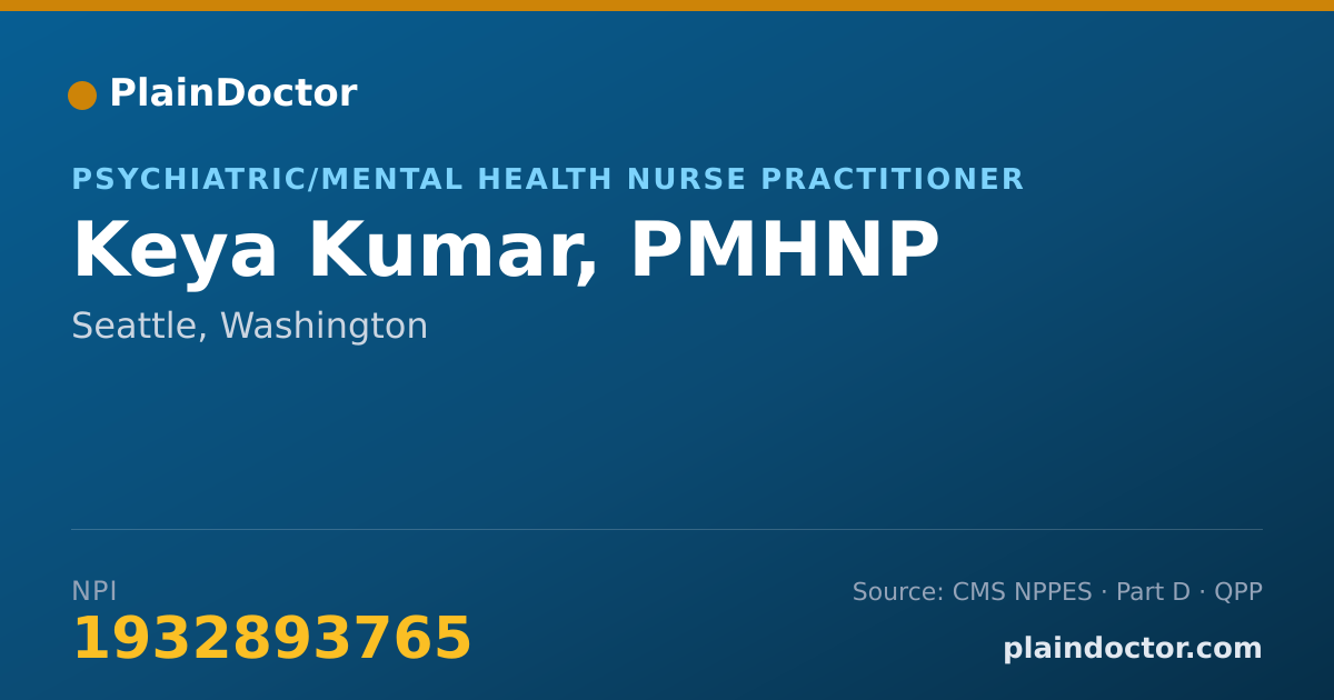 Shareable card for Keya Kumar, PMHNP - Psychiatric/Mental Health Nurse Practitioner, Seattle, WA