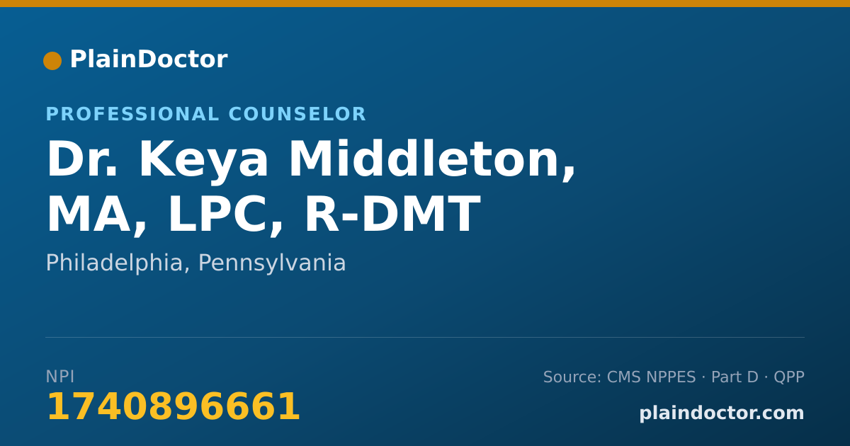 Shareable card for Keya Middleton, MA, LPC, R-DMT - Professional Counselor, Philadelphia, PA
