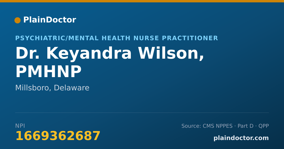 Shareable card for Keyandra Wilson, PMHNP - Psychiatric/Mental Health Nurse Practitioner, Millsboro, DE